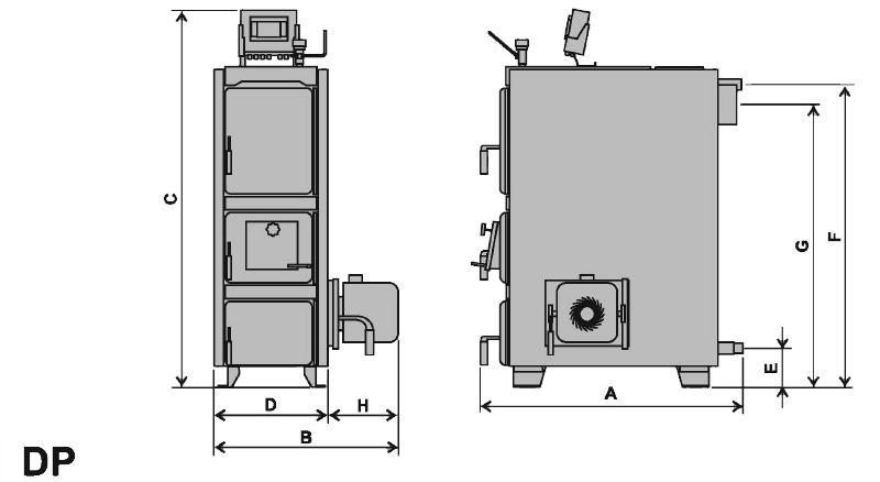Technický výkres kotla DP